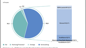 Anteile der Zahlungsarten am Umsatz des stationären Einzelhandels in Deutschland im Jahr 2021