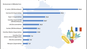 Top-10-Vertriebslinien im französischen Lebensmitteleinzelhandel (2022)