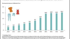 Die Entwicklung des Bruttowarenvolumens bei Zalando in den letzten zehn Jahren