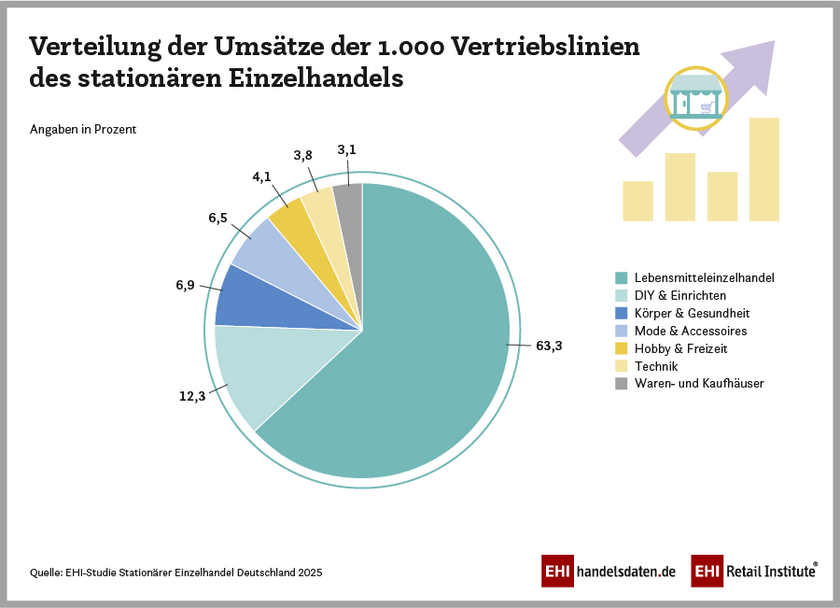 Verteilung der Umsätze der 1.000 umsatzstärksten Vertriebslinien des stationären Einzelhandels (2024)